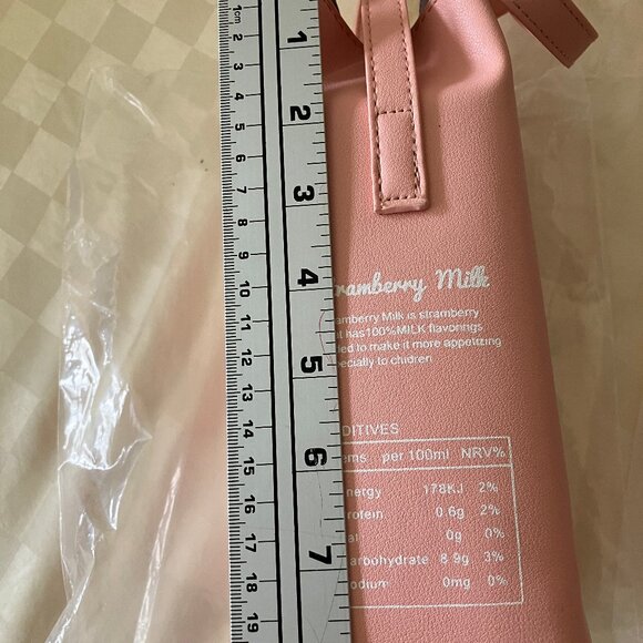 LUI SUI Girl's Fruits one Wallet Shoulder Pink Bag Strawberry Milk Size 4x10x3,5 - Picture 7 of 13